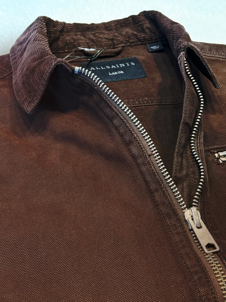 Allsaints - Size L - Color Birch Brown - Rothwell Distressed Denim Jacket